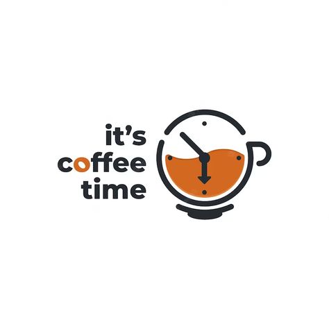 Coffee Time Illustration, Coffee Icon Logo, Cafe Logo Design Creative, Cup Of Coffee Illustration, Coffee Reference, Book Redesign, Coffee Symbol, Clock Logo, Clock Illustration