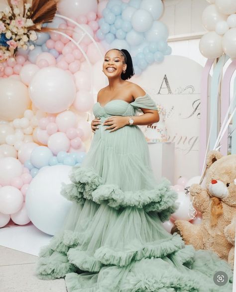 Mint Tulle Dress, Fancy Pregnancy Dresses, Green Baby Shower Dress For Mom, Sage Baby Shower Dress, Sage Green Maternity Dress Photoshoot, Sage Green Baby Shower Dress, Dresses For Baby Shower Mom, Baby Shower Dress Ideas For Mom, Green Maternity Dress Photoshoot