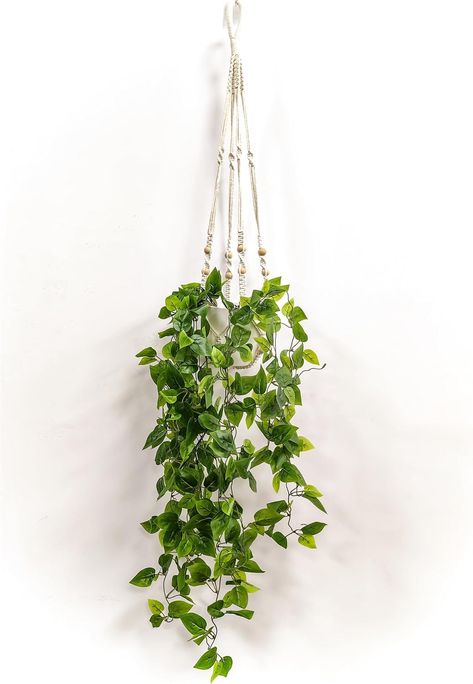 PRICES MAY VARY. [🌿 Package Includes] A complete set of hanging artificial plants with two approx. 2.5ft pothos faux plants, gray-green foliage, complete with a 29" in long macrame hanger, a plastic pot with 6.5" in opening diameter, 5.5" in height, and a plant hook in a set. This hanging artificial vines set can be easily assembled, just put the pot in the macrame plant hanger and put the fake plants in the planter, You can DIY lights and fake plants as you want, then hang it up. [🌿 Add Green Office Boho Decor, Wall Plants Indoor, Bedroom Plants Decor, Fake Vines, Plants For Home Decor, Home Decor Macrame, Office Boho, Fake Hanging Plants, Indoor Plant Wall