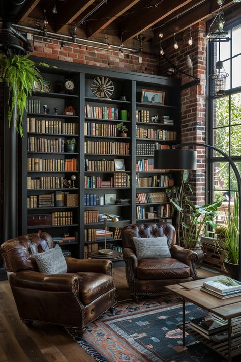 15 Tips for Creating a Cozy Home Library – Everyday Inspo Dark Wood Home Library, Library Shelving, Home Library Inspiration, Rustic Library, Cozy Home Library Ideas, Modern Home Library, Small Bedroom Office, At Home Library, Home Library Design Ideas