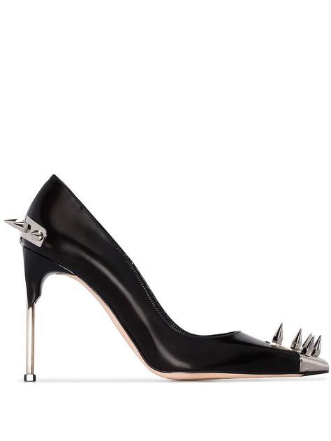 Permanent Collection  ALEXANDER MCQUEEN  punk stud pumps  850 € Mule Heel, Black Alexander Mcqueen, Boots Fall Ankle, Pear Body, Designer Pumps, Gorgeous Shoes, Body Shape, Black Pumps, Black Patent Leather