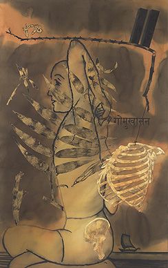 Artville artist of the day: Atul Dodiya  Title: Cage Year: 2003 Size: 68.5 x 43.5 in | 174.0 x 110.5 cm Medium: Watercolour, charcoal and acrylic with marble dust on paper Courtesy: www.saffronart.com #artvilleartistoftheday #AtulDodiya #watercolor #charcoal #acrylic #marbledust #mixedmedia #art #artville Charcoal And Acrylic, Eclectic Art, Best Artist, Diy Necklace, Painter, Illustration Art, The Day, Marble, Art