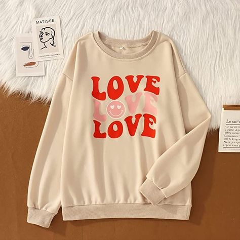 Valentine's Day Pink Love Crewneck Sweatshirt. Valentines Day Funny, Love Sweatshirt, Fashion Hoodies, Blouse Casual, Tops Blouse, Shirts Funny, Lightweight Tops, Valentines Day Shirts, Funny Graphics