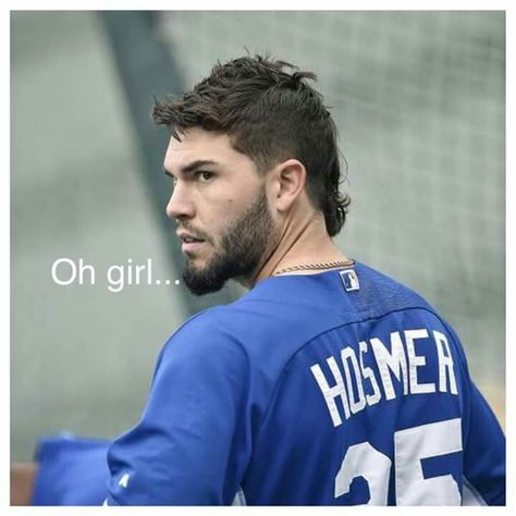 :) Hosmer Haircut, Eric Hosmer Haircut, Baseball Mullet Haircut, Mullet Perm, Perm Mullet, Makeup With Yellow Dress, Baseball Mullet, Boy Mullet, Fohawk Haircut