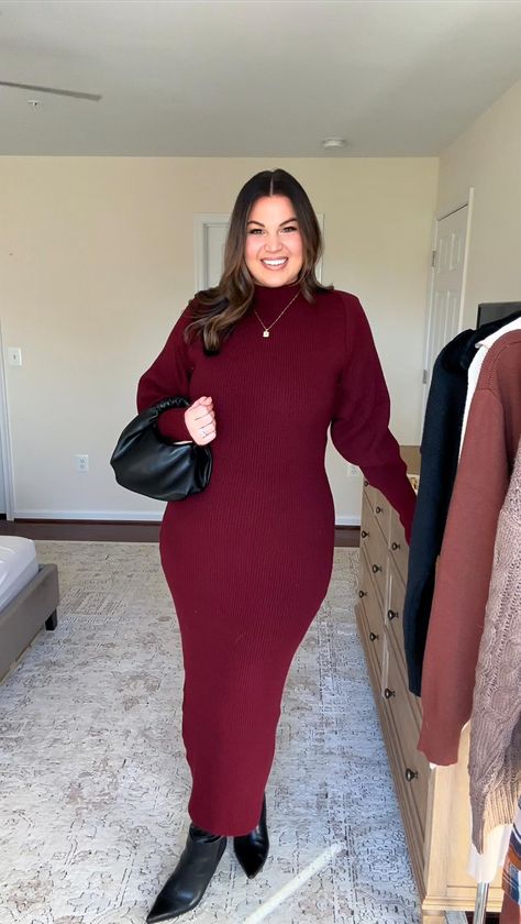 Kelly Elizabeth's Amazon Page Burgundy Sweater Dress Outfit, Burgundy Sweater Dress, Clothing Wardrobe, Sweater Dress Outfit, Red Boots, Burgundy Sweater, Luxury Store, Dress Outfit, Work Outfits