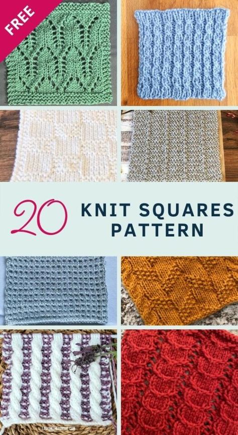 Knitting blankets made out of squares is such a fun way to learn new stitches and techniques! Check out these 20 free knit blanket square patterns. Knitted Blocks Squares, Knitted Lace Squares Pattern Free, Knitting Granny Squares Pattern, Granny Square Knitting, Knit Squares Sweater, 8 Inch Knitted Square Pattern, Free Knitting Square Patterns, Knitted Afghan Squares Patterns Free, Knitted Squares Projects