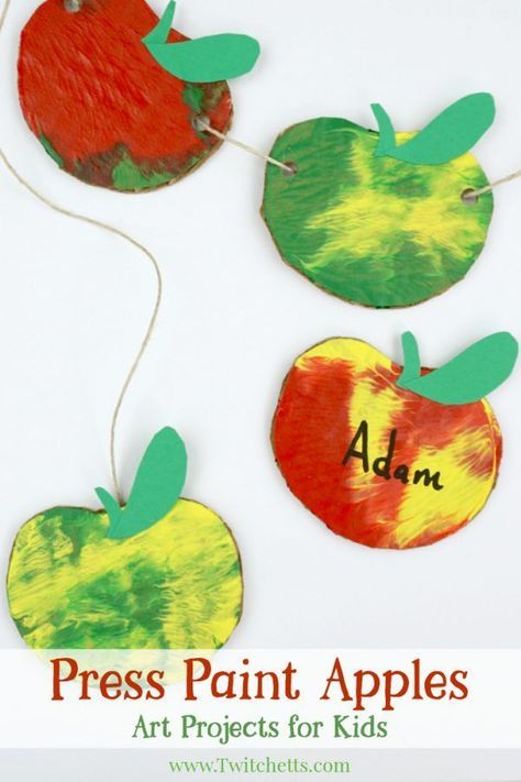 This apple themed press painted garland is so much fun to make! Apples are the perfect way to decorate a classroom for back to school or your living room for fall. Plus your kids will love that can help make them! #apple #art #decor #classroomdecor #preschoolart #artprojectsforkids #twitchetts Apple Crafts For Kids, Apple Craft For Kids, Decorate A Classroom, Apple Art Projects, Apple Crafts Preschool, Apple Garland, Apple Crafts, Painted Apple, Diy Apple