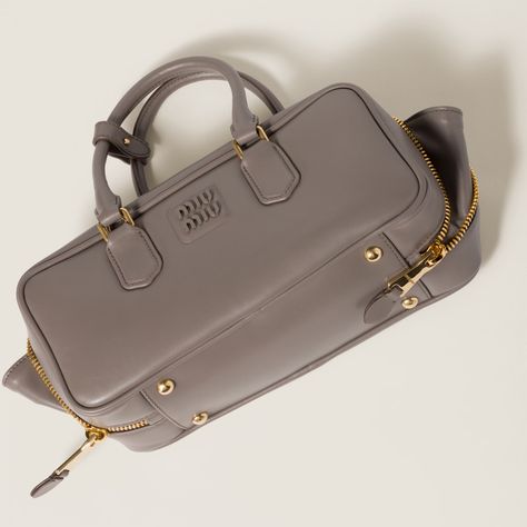 Whiskey Arcadie Padded Suede Top-handle Bag | Miu Miu Miu Miu Arcadie Bag, Iconic Aesthetic, Adventure Bags, Suede Top, Miu Miu Bag, Suede Tops, Lettering Logo, Leather Products, Handle Bag