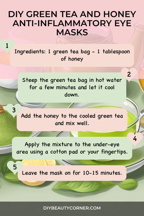 DIY Green Tea and Honey Anti-Inflammatory Eye Masks Diy Green Tea, Diy Eye Mask, Puffy Eyes Remedy, Reduce Eye Bags, Green Tea And Honey, Swollen Eyes, Green Tea Bags, Natural Hair Mask, All Nighter