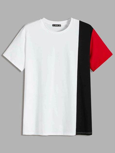 Gents T Shirts, Shein Men, Sport Shirt Design, Costume Noir, Tee Shirt Fashion, Men Fashion Casual Shirts, Color Block Tee, Tshirt Design Men, Shirt Design Inspiration