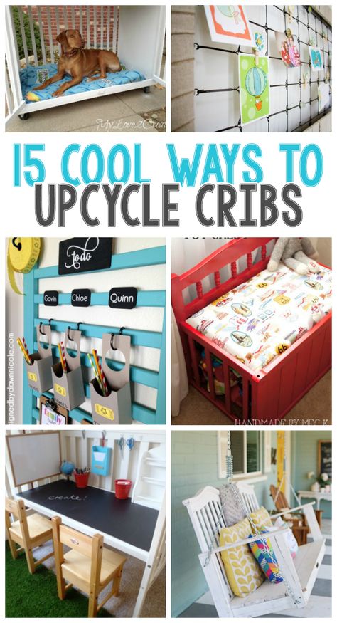 I love these ways to keep the crib around in your house long after your kids are done using it. Upcycle Crib, Upcycle Baby, Ikea Crib, Old Baby Cribs, Toddler Loft Beds, Old Cribs, Diy Crib, Furniture Hacks, Redo Furniture