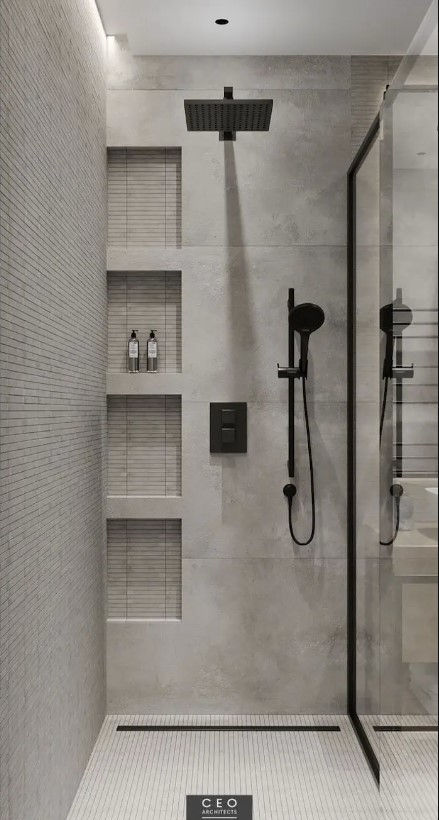 Tan Bathroom, Tub To Shower Remodel, Toilet And Bathroom Design, Minimalist Showers, Restroom Design, Bathroom Inspiration Modern, Bathroom Redesign, Shower Niche, Toilet Design