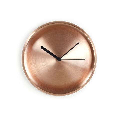 Inspired by copper pots and pans hung on the walls of Italian kitchens, the Solid Copper Wall Clock is a static symbol of the hustle and bustle of culinary activity. On first glance, the Solid Copper Wall Clock appears a simple industrial design, however beneath its minimalist number-free aesthetics lies a high level of traditional craftsmanship. Copper Interior, Contemporary Wall Clock, Desk Clocks, Copper Design, Kitchen Clocks, Modern Clock, Copper Wall, Desk Clock, Wall Clock Modern