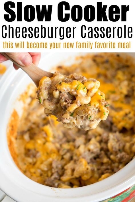 Crockpot hamburger casserole is amazing! A dump and go dinner packed with ground beef and cheeseburger macaroni noodles. Comfort food at it's finest! #crockpotcasserole #crockpotrecipes #crockpothamburger #crockpotgroundbeef #cheeseburgermacaroni #hamburgercasserole #cheesy Cheeseburger Crockpot Recipes, Cheeseburger Crockpot Casserole, Slow Cooker Cheeseburger Casserole, Easy Casserole Recipes For Dinner 4 Ingredients Crock Pot, Crock Pot Hamburger Helper, Hamburger Casserole Crockpot, Cheeseburger Casserole Crockpot, Hamburger Crock Pot Recipes, Dump And Go Crockpot Dinners Ground Beef