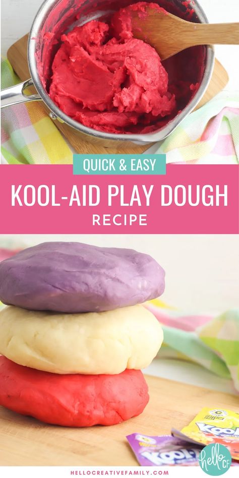 Making homemade play dough is quick and easy with this kool aid play dough recipe! The best play dough recipe you will ever find with simple ingredients! Smells good, is soft, pliable and easy to make in minutes. #Playdough #kidscrafts #Koolaid #kidsactivities #homemade Valentine Popsicle, Kool Aid Playdough, Kool Aid Play Dough, Best Play Dough Recipe, Kool Aid Play Dough Recipe, Best Play Dough, Koolaid Playdough, Best Playdough Recipe, Play Dough Recipe