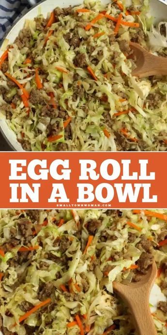 Out of quick and easy dinner ideas? This Egg Roll in a Bowl combines all the flavors of egg rolls without the egg roll wrapper! This high-protein dish is paleo and keto diet-friendly. What an easy dinner recipe for the family! Eggroll Stuffing Ideas, Egg Roll In A Bowl Freezer Meal, Egg Roll On A Bowl, Egg Roll In A Bowl Keto, Enroll In A Bowl, Egg Roll In A Bowl Recipe, Unstuffed Egg Rolls, Hamburger With Egg, Egg Roll Wrapper