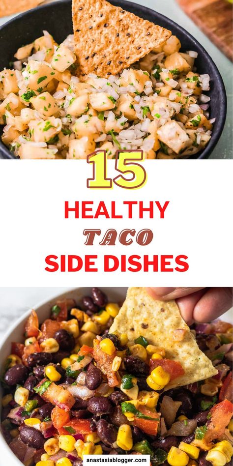 If you are hosting a big party or get-together or even a simple snack, then tacos is the way to go! And as much as you can eat tacos in itself, it is still better to have a side dish or two. With that said, here are 15 quick and healthy taco side dishes you will love! #sidedishrecipes #tacorecipes Keto Sides For Tacos, Low Calorie Mexican Sides, Healthy Side Dishes For Tacos, Fish Taco Sides Healthy, Healthy Sides For Taco Night, Walking Taco Side Dishes, Healthy Sides For Tacos, Side Dishes For Chicken Tacos, Healthy Taco Side Dishes