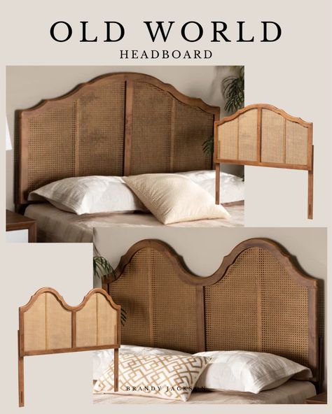 Vintage Style Headboard, Diy Bedroom Headboard Ideas, Curved Wooden Headboard, Diy Vintage Headboard Ideas, Picture Frame Headboard Ideas, Cane Headboard Bedroom, Wooden Headboards For Beds, Wicker Headboard Bedroom, Cane Bedroom Ideas