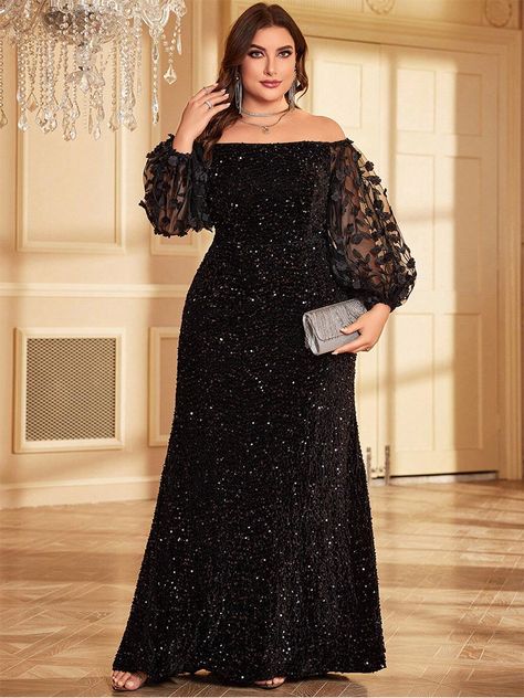 Evening Dress Plus Size, Plus Prom Dresses, Velvet Evening Dress, Evening Gowns With Sleeves, Sequin Evening Gowns, Evening Dresses Plus Size, فستان سهرة, Long Sleeve Sequin, Plus Size Wedding