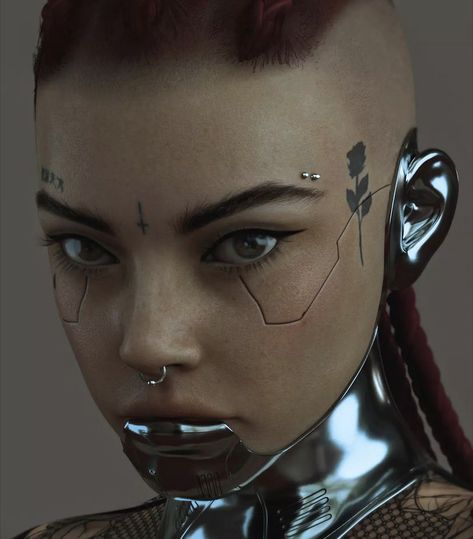 Futuristic Body Art, Cyberpunk Face Paint, Futuristic Teacher, Futuristic Tattoo Cyberpunk, Cyberpunk Makeup Ideas, Cyberpunk Face, Futuristic Portrait, Cyberpunk Portrait, Robot Makeup