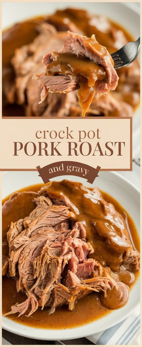 Make dinner simple and delicious with this Crock Pot Pork Roast and Gravy! Slow-cooked to juicy perfection, this easy recipe features a rich, savory gravy that will have everyone coming back for seconds. Pork Roast With Onion Soup Mix Crockpot, Pork Loin And Gravy Crock Pot Recipes, Slow Cooker Pork Roast With Gravy, Crock Pot Pork Roast With Gravy, Pork Crockpot Recipes Roasts, Recipe For Pork Roast In Crock Pot, Recipes For Pork Roast In Crock Pot, Pork Roast Crock Pot Recipes Apple Juice, Pork Bottom Roast Crock Pot