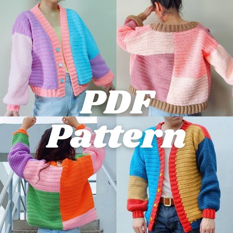 Colorblock Cardigan Written Crochet Pattern - Sunshines and Crafts's Ko-fi Shop - Ko-fi ❤️ Where creators get support from fans through donations, memberships, shop sales and more! The original 'Buy Me a Coffee' Page. Colorblock Cardigan, Purse Crochet, Crochet Cardigans, Gilet Crochet, Crazy Daisy, Simple Sweaters, Color Block Cardigan, Haken Baby, Crochet Jacket