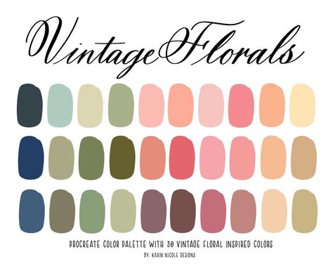 Pink Swatches, Ipad Digital Art, Color Palette For Procreate, Procreate Ipad Art, Color Palette Challenge, Vintage Florals, Color Schemes Colour Palettes, Illustration Photo, Color Palate