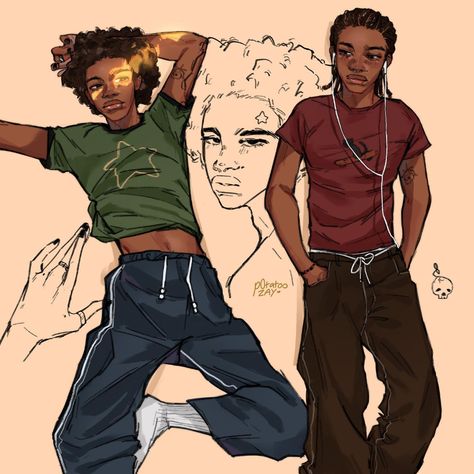 Swag Art Male, Dread Head Drawing Cartoon, Character Art Clothes, Male Cartoon Art, Y2k Clothes Drawing, Potato Zay, Black Person Drawing, Black People Drawings, Clothes To Draw