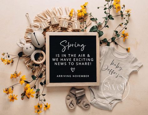 Spring Digital Pregnancy Announcement Gender Neutral Social - Etsy Indonesia Miracle Baby Announcement, Facebook Baby Announcement, Spring Pregnancy Announcement, First Pregnancy Announcements, Rainbow Baby Announcement, Baby Number 2, Digital Pregnancy Announcement, Spring Maternity