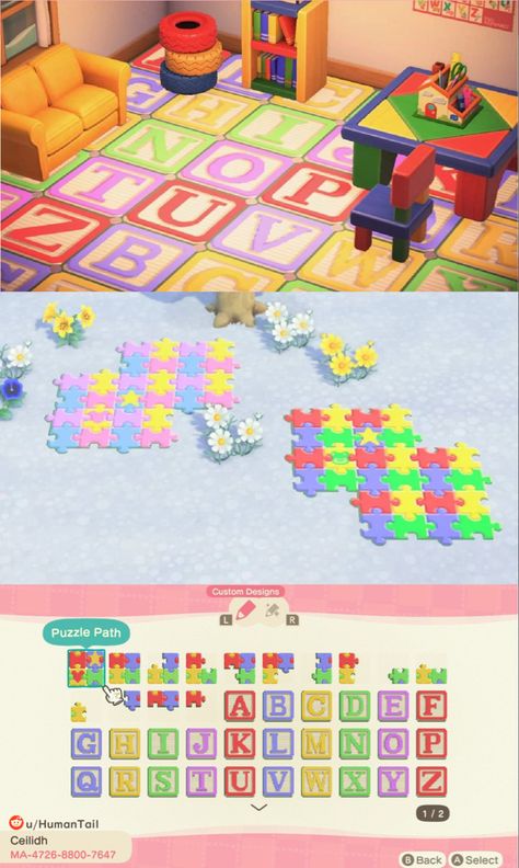 Path Pattern Animal Crossing, Kidcore Picnic Blanket Acnh, Acnh Alphabet Design, Acnh Alphabet Design Code, Acnh Kidcore Path Border, Acnh Island Designs Kidcore, Kidcore Aesthetic Animal Crossing, Kidcore Flag Acnh, Anch Kidcore Codes