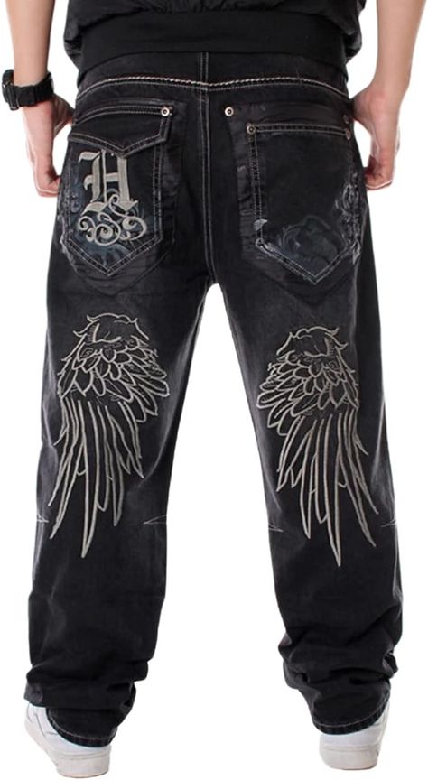 Baggy Jeans For Men, Skateboard Pants, Grunge Pants, Black Baggy Jeans, Y2k Baggy Jeans, Hip Hop Pants, Hip Hop Jeans, Black Jeans Men, Embroidered Pants