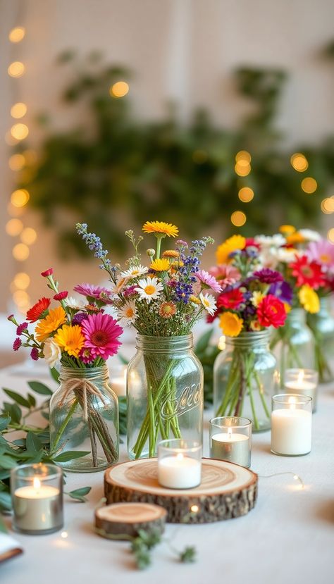 10 Gorgeous Rustic Wedding Decorations You Can DIY That Will Wow Your Guests! - Cozy Home Buzz Upscale Rustic Wedding, Simple Spring Wedding Ideas, Cheap Small Wedding Ideas, Spring Wedding Ideas On A Budget, Wedding Reception Ideas Rustic, Simple Boho Wedding Decor, Diy Wedding Centerpieces On A Budget, Spring Wedding Table Settings, Diy Wedding Table Decorations