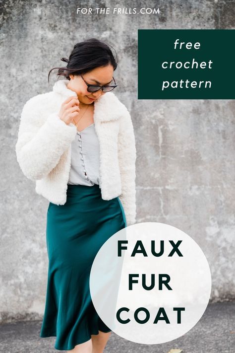 Free Cropped Cardigan Crochet Pattern, Fuzzy Cropped Jacket, Fluffy Cardigan Crochet, Fur Crochet Patterns, Crochet With Fur Yarn, Go For Faux Yarn Crochet Patterns, Crochet Faux Fur Patterns, Faux Fur Knitting Patterns, Faux Fur Crochet Pattern