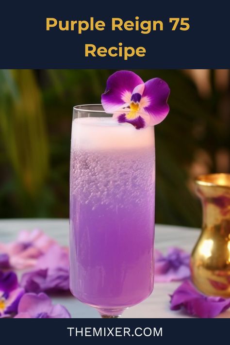 Make your guests feel like royalty with an elegant Purple Reign 75. It’s an elegant riff on the classic French 75, and combines the herbaceous flavors of gin, lemon juice, and champagne with a touch of floral sweetness and a mesmerizing purple hue. Don’t mind if we do! 💜🥂 Purple Champagne Drinks, Purple Mimosa, Purple Champagne, French 75 Cocktail, Champagne Punch, 37th Birthday, Champagne Birthday, Champagne Drinks, Board Party