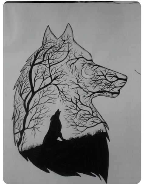 Pencil Sketch Ideas Easy, Cool Wolf Drawings Easy, Wolf Silhouette Drawing, Wolf Art Drawing Sketches, Wolf Artwork Draw, Simple Wolf Drawing, Drawing Ideas Wolf, Drawings Of Wolves, Wolf Drawing Sketch