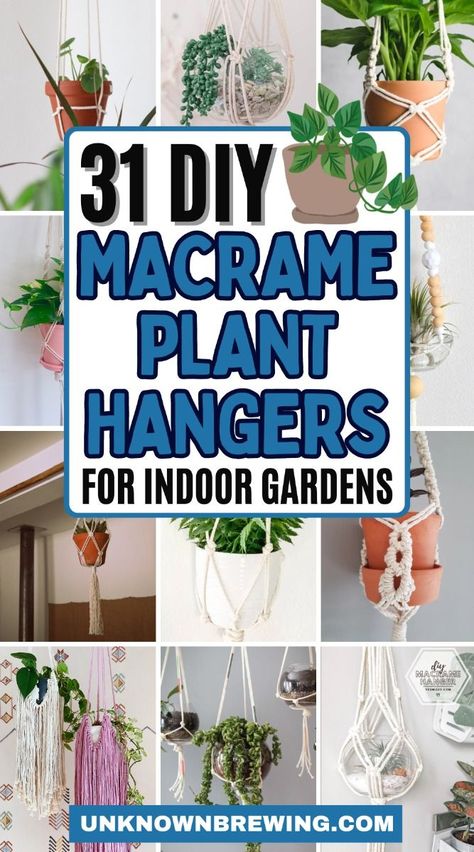 Use beautiful macramé hangers to suspend small pots from the ceiling or wall-mounted hooks. Choose trailing plants like pothos or string of pearls for a cascading effect. Pot Hanger Macrame, Macrame Plant Wall Hanging, Yarn Plant Hanger Diy, Plant Macrame Hanger Diy, Macrame Plant Hanger Diy Tutorials, Macrame Plant Holder Diy, Macrame Plant Hanger Tutorial Easy, Easy Macrame Plant Hanger, Indoor Plant Stand Ideas