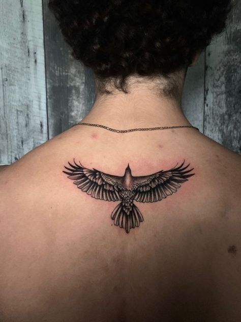 Eagle Back Tattoo. Eagle Tattoo Neck, Eagle Tattoo For Women, Eagle Back Tattoo, Hawk Silhouette, Wing Neck Tattoo, Olive Tattoo, Small Phoenix Tattoos, Tattoo Samples, Vogel Tattoo