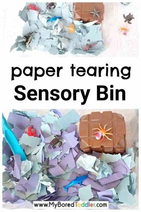 Sensory Bin with Torn Paper - ane asy indoor toddler activity idea using torn paper to make a simple sensory bin - great for toddlers and preschoolers #sensorybin #sensorybins #indooractivity #toddlers #toddleractivity Paper Sensory Bin, Child Led Activities, Regulation Activities, Sensory Regulation, Indoor Toddler Activity, Fun Activities For Toddlers, Toddler Sensory, Toddler Activity, Sensory Integration