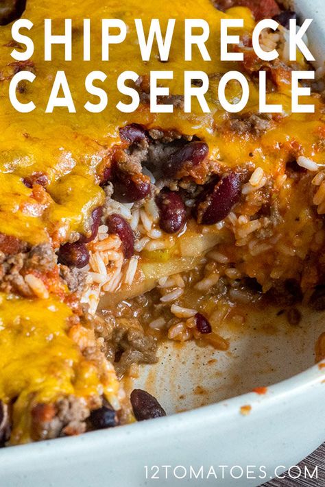 Shipwreck Casserole, Ground Beef Casserole, 12 Tomatoes, Easy Casserole Recipes, Beef Casserole, Easy Casserole, Beef Dishes, Pasta Recipe, Tried And True