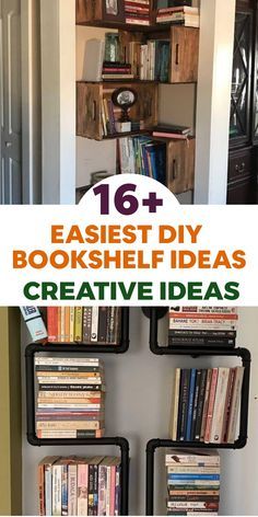 Dollar Store Bookshelf, Cool Book Shelves Ideas, How To Make A Bookshelf Diy, Shelves Made From Books, Bookshelf Tree Diy, Library For Small Spaces, Diy Bookshelf Nook, Book Case Diy Ideas, Mini Library Ideas