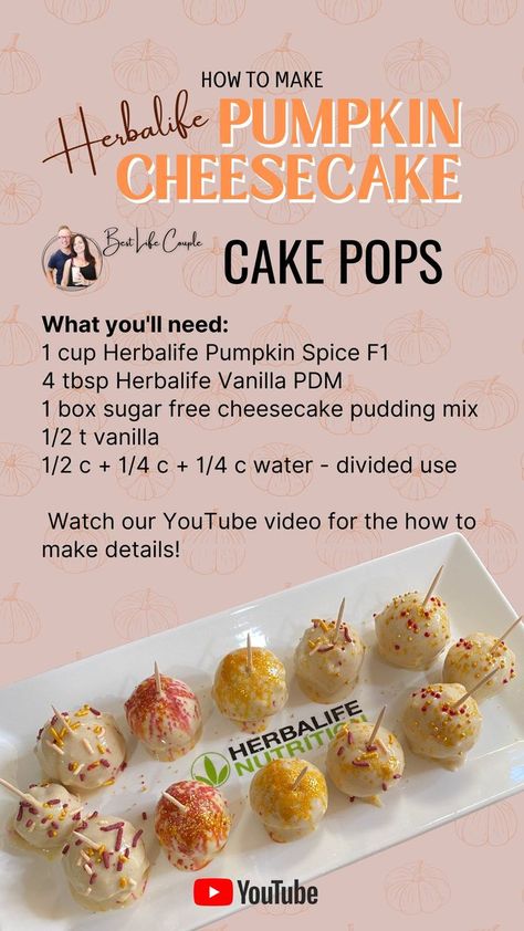 Herbalife Pumpkin Protein Balls, Herbalife Protein Desserts, Herbalife Pie Recipes Formula 1, Cake Pop Herbalife, Herbalife Protein Recipes, Pumpkin Spice Herbalife Recipes, Herbalife Strawberry Cheesecake Protein Balls, Herbalife Recipes Snacks Desserts, Herbalife Prolessa Cookies