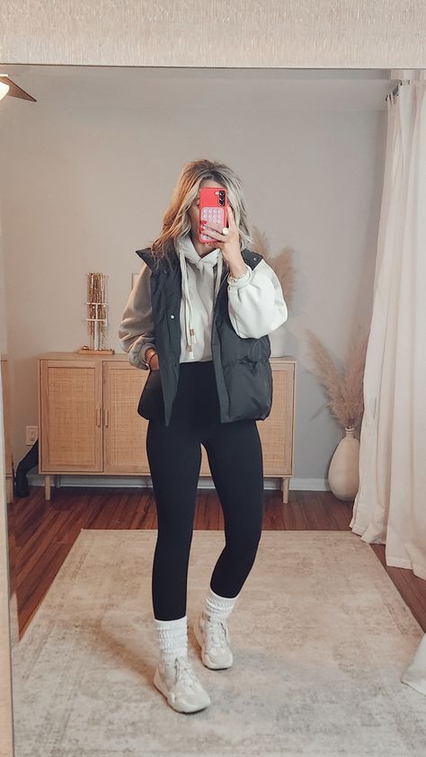 Stand-Up Collar Goose Down Vest curated on LTK Cute Outfits With Vests Winter, Women Vest Outfits Winter, Cute Winter Mom Outfits, Comfy Cozy Winter Outfits, 2024 Winter Outfit Aesthetic, Winter Outfits With Vest, Comfy Cold Outfits, Comfy Cute Outfits Winter, Idaho Outfits