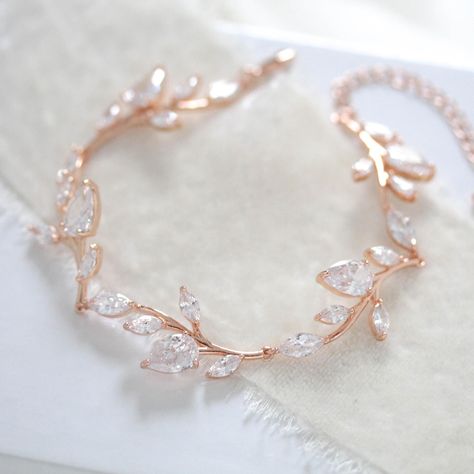 Rose gold Bridal bracelet, Leaf Wedding bracelet, Bridal jewelry, CZ bracelet, Rose gold Wedding jewelry, Cuff bracelet, Bridesmaid APRILLE by treasures570 on Etsy Stylish Jewelry Accessories, Rose Gold Wedding Jewelry, Backdrops Necklace, Bracelet Rose Gold, Anime Jewelry, Cz Bracelet, Rose Bracelet, Gold Wedding Jewelry, Rose Gold Bridal