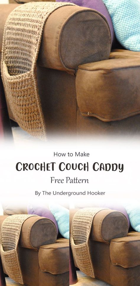 Crochet Couch Remote Holder, Couch Caddy Crochet Pattern, Crochet Couch Caddy Free Pattern, Free Crochet Remote Caddy Pattern, Crochet Remote Caddy Pattern, Crochet Arm Chair Caddy, Crochet Armchair Caddy, Couch Remote Holder Diy, Crochet Chair Caddy