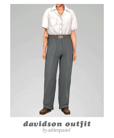 Davidson Outfit | Patreon Sims 4 Cc 60s Clothes Men, 80s Clothes Men, Dad Outfits, Sims 4 Decades Challenge, Cc Sims4, Sims Packs, Cc Clothes, Sims 4 Body Mods, Sims 4 Cc Skin