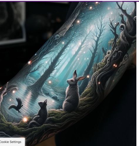 Fairytale Sleeve Tattoo, Magical Forest Tattoo, Wicked Tattoo Ideas, Woodland Tattoo Sleeve, Enchanted Forest Tattoo, Fairytale Tattoo, Enchanted Tattoo, Sam Tattoo, Nature Tattoo Sleeve