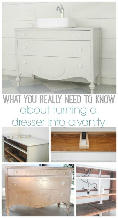 Making Your Own Bathroom Vanity, Dresser Into Bathroom Vanity Diy, Dresser For Bathroom Sink, How To Make A Bathroom Sink Out Of A Dresser, Old Dresser Turned Bathroom Vanity, How To Turn Dresser Into Bathroom Vanity, Dresser Vanities For Bathroom, Diy Bathroom Vanity Dresser, Making A Vanity Out Of A Dresser