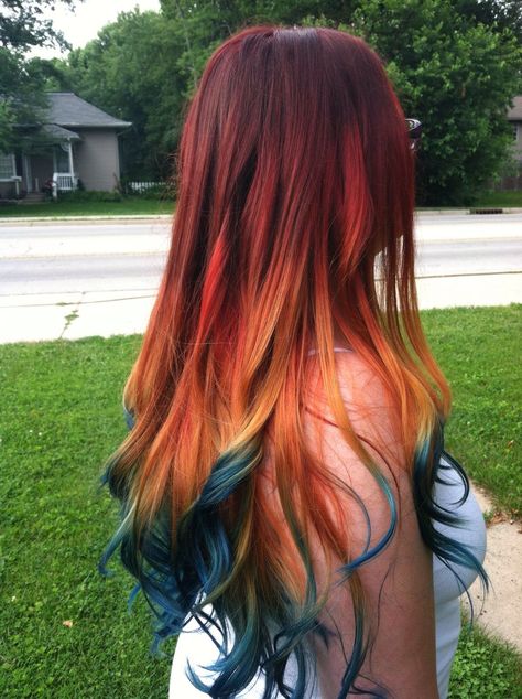 Fire Brown Ombre Hair Color, Underlights Hair, Red Ombre Hair, Hair Color Orange, Blue Ombre Hair, Inner Witch, Brown Ombre Hair, Teal Hair, Ombré Hair