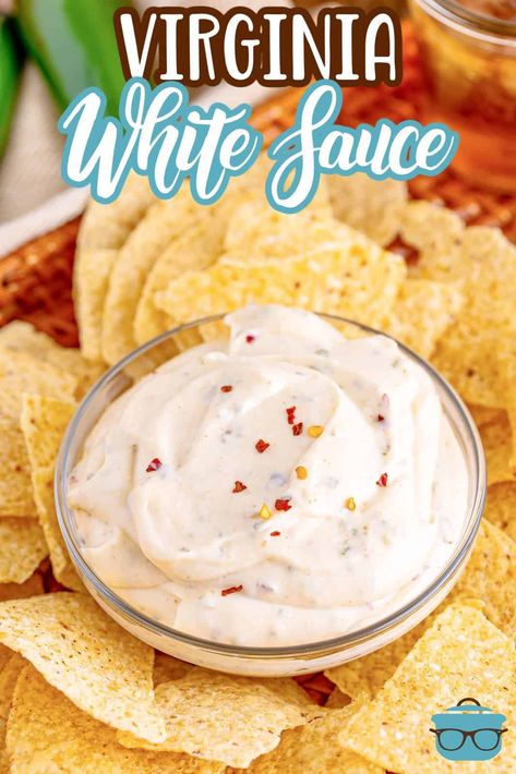 A Norfolk city favorite, this Virginia White Sauce is a thick and creamy sauce that became a popular dip at a favorite local Mexican restaurant! El Toro White Sauce, Mexican White Salsa, Plaza Azteca White Sauce, Mexican Restaurant White Sauce, White Salsa Recipe, Mexican White Sauce Recipe, Cheesecake Enchiladas, Mexican White Sauce, Salsa Ideas