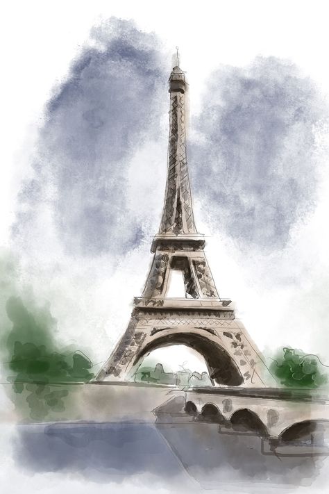 France Watercolor, Eiffel Tower Decorations, Paris France Eiffel Tower, France Eiffel Tower, Eiffel Tower Print, Paris Tour Eiffel, Famous Monuments, Watercolor Architecture, French Architecture